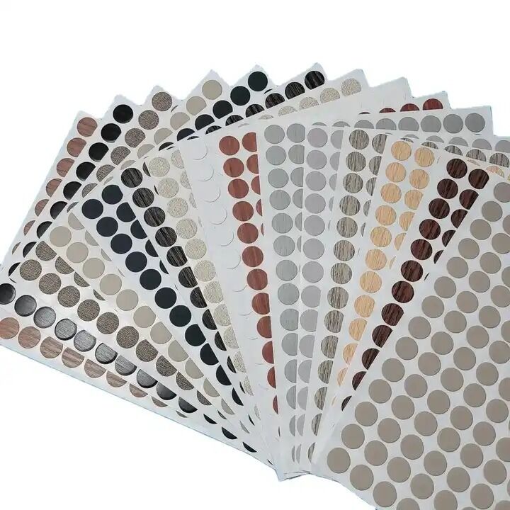 Adhesive PVC Screw Hole Cover - Matte Solid or Wood Grain Finish Furniture Sticker with Custom Sizes