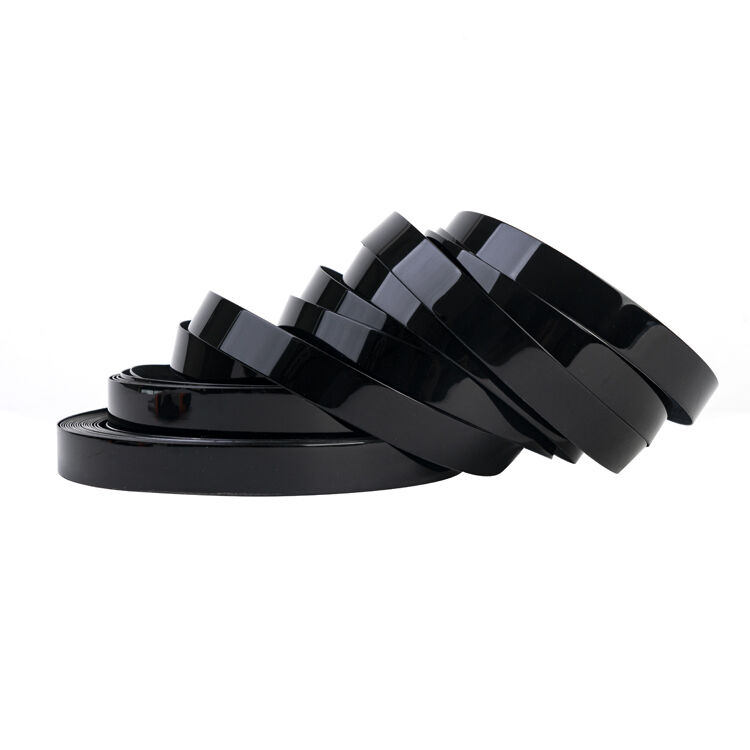 Bande de chant en PVC noir brillant personnalisée, imperméable et durable pour les chants de meubles et d'armoires, épaisseur de 0,4 mm à 3 mm