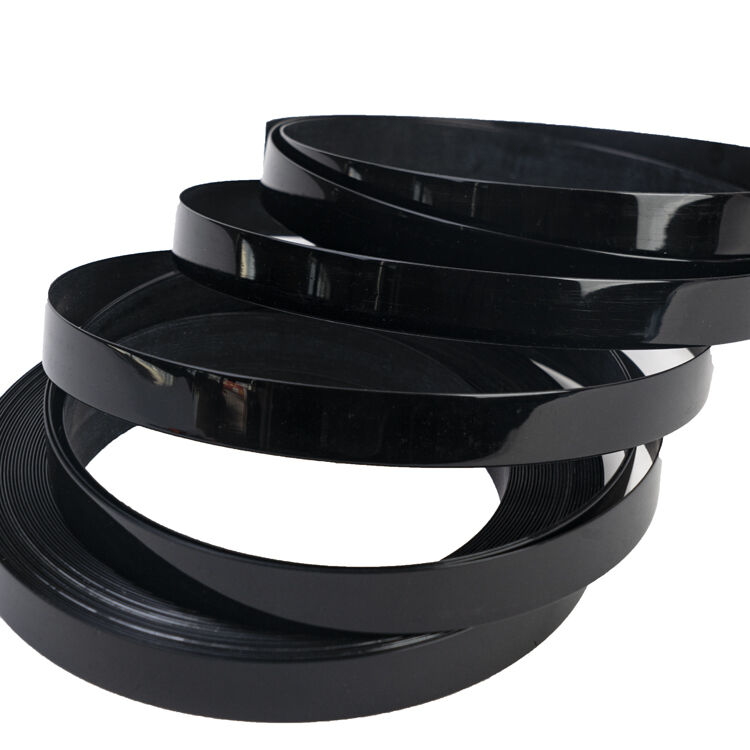 Bande de chant en PVC noir brillant personnalisée, imperméable et durable pour les chants de meubles et d'armoires, épaisseur de 0,4 mm à 3 mm