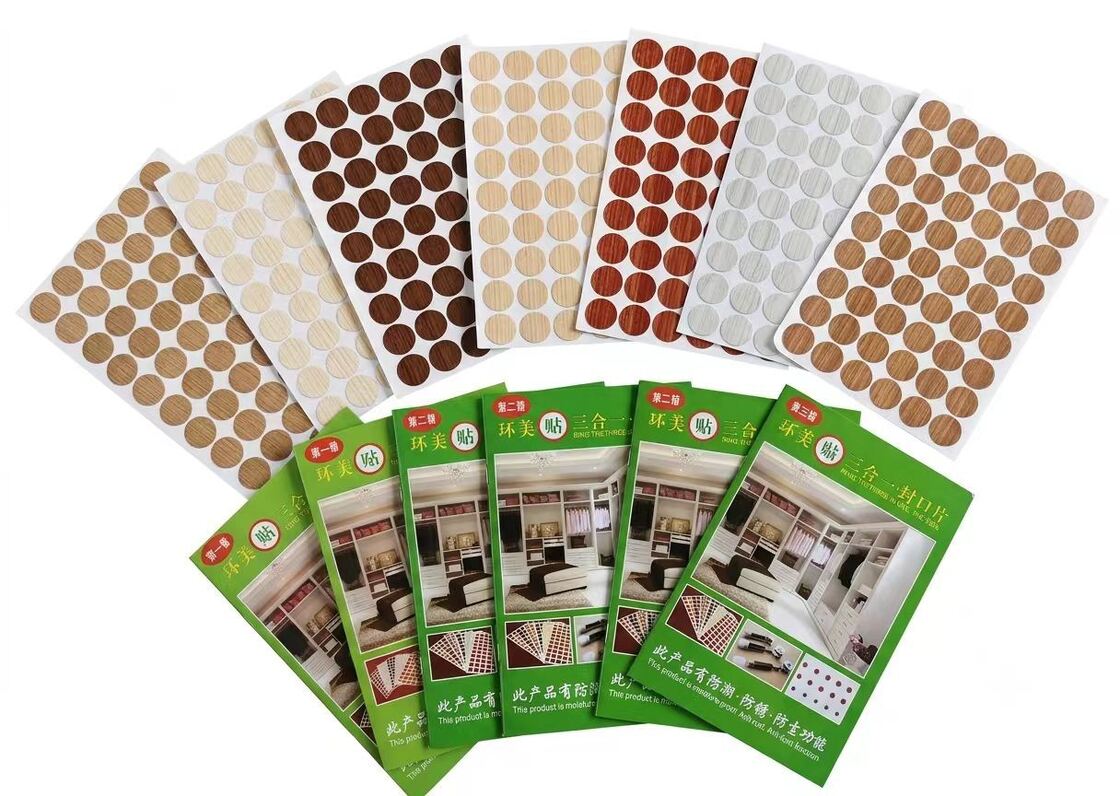 Self-Adhesive Waterproof PVC Screw Hole Cover with Wood Grain Finish for Furniture Protection