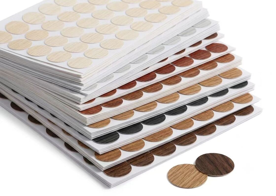 Self-Adhesive Waterproof PVC Screw Hole Cover with Wood Grain Finish for Furniture Protection