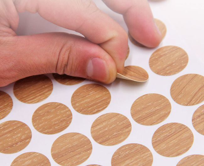 Self-Adhesive Waterproof PVC Screw Hole Cover with Wood Grain Finish for Furniture Protection