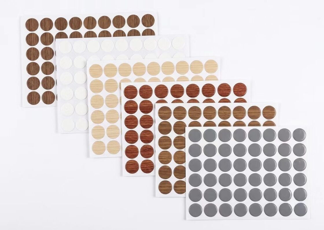 Self-Adhesive Waterproof PVC Screw Cap with Wood Grain Finish for Furniture and Cabinets