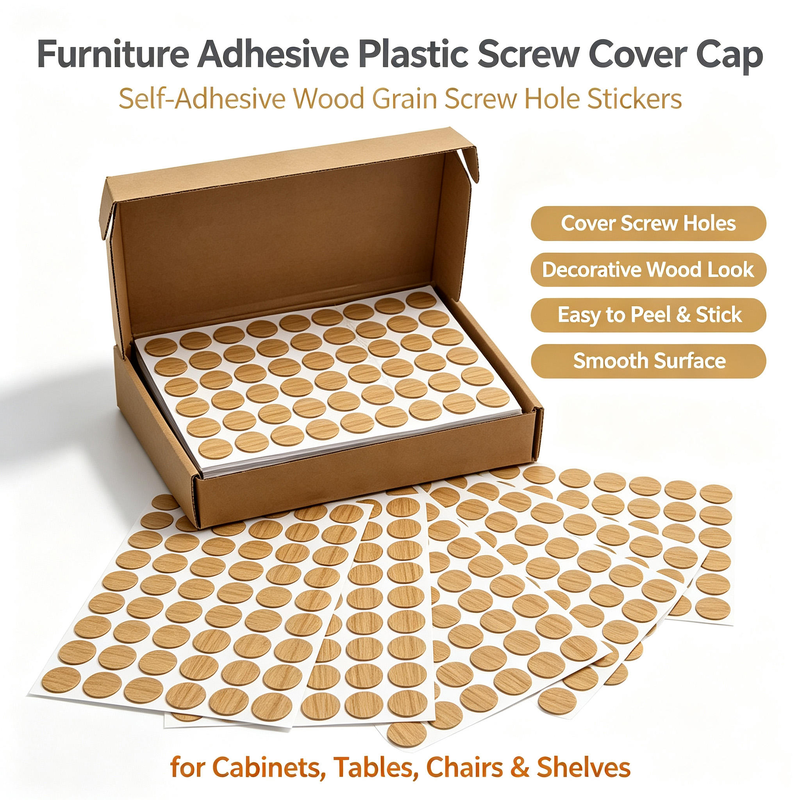 Self-Adhesive Waterproof PVC Screw Cap with Wood Grain Finish for Furniture and Cabinets