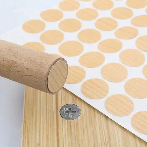 Self-Adhesive Waterproof PVC Screw Cap with Wood Grain Finish for Furniture and Cabinets